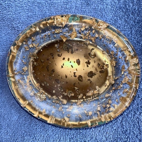 Nicole Miller Gold Flake Large Bathroom Soap Dish Clear Lucite Resin Oval Shape - Picture 1 of 5